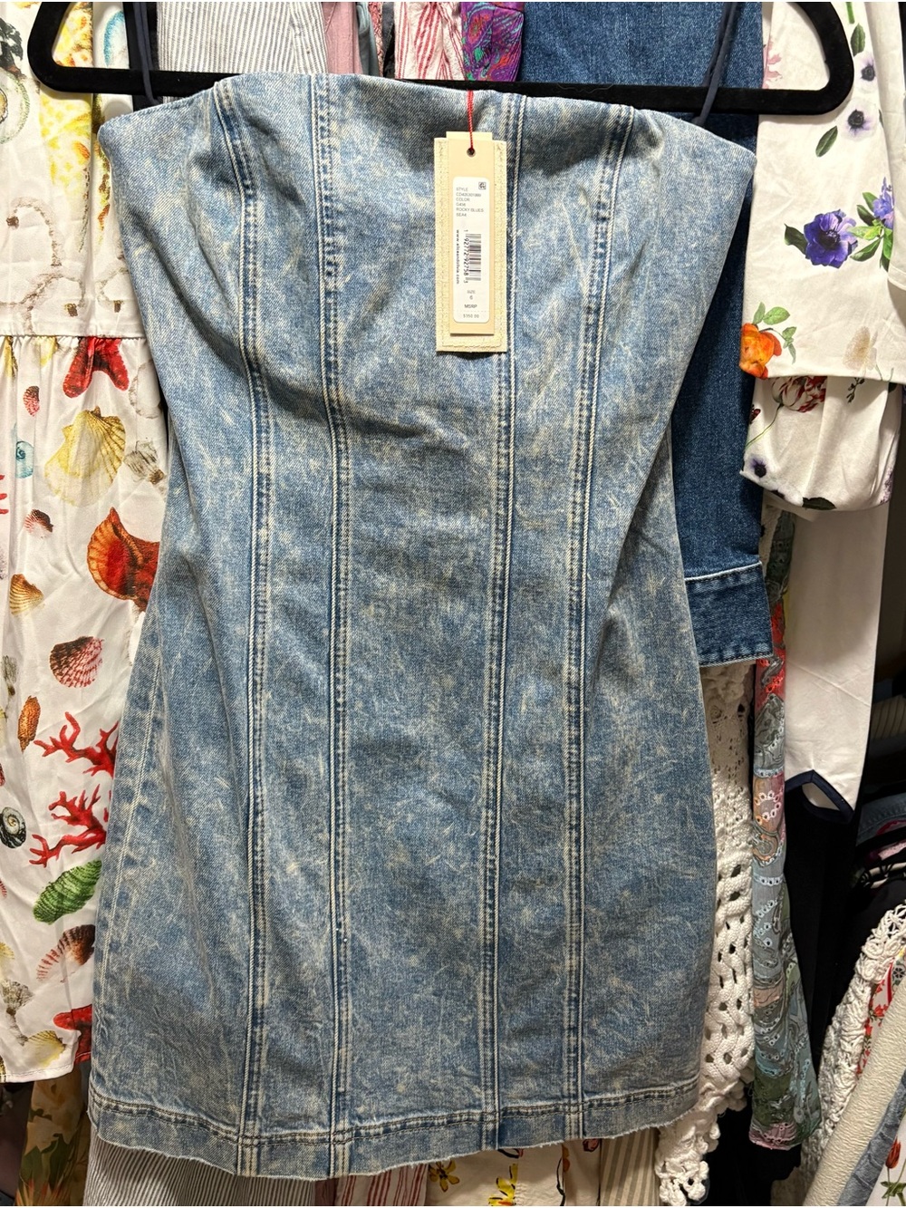 Alice + Olivia Strapless Acid-Wash Denim Mini Dress - Light Blue